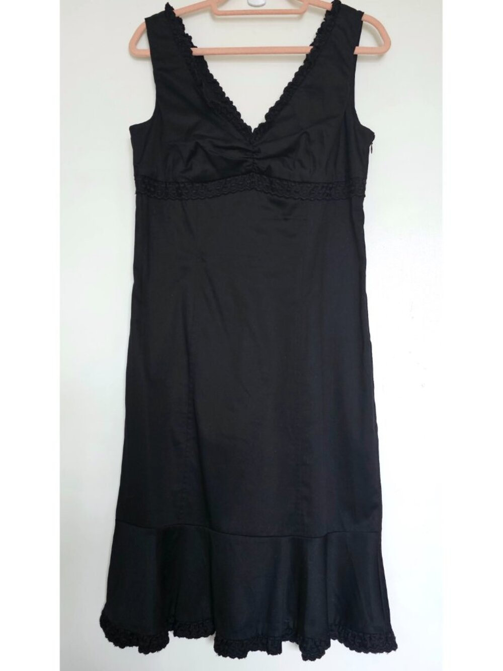 Betsey Johnson Y2K Sleeveless Flounce Tiered Hem Fitted Midi Sheath Dress US10
